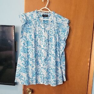 New York & Company Blue Floral Blouse